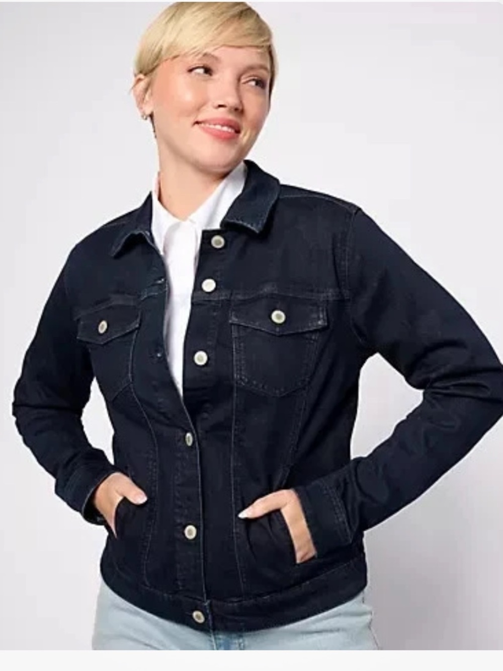 AnyBody Classic Denim Jacket Dark Wash NWT Women’s Size XS NWT QVC
